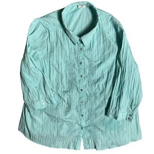 CATO WOMAN Size 26/28 Button-up Long‎ Sleeve Embroidered Sequin Embellished Top